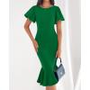 imageBTFBM Women Formal Wedding Guest Cocktail Dresses 2026 Short Sleeve Ruffle Mermaid Work Bodycon Elegant Midi Summer DressGreen