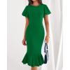 imageBTFBM Women Formal Wedding Guest Cocktail Dresses 2026 Short Sleeve Ruffle Mermaid Work Bodycon Elegant Midi Summer DressGreen