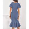imageBTFBM Women Formal Wedding Guest Cocktail Dresses 2026 Short Sleeve Ruffle Mermaid Work Bodycon Elegant Midi Summer DressGrey Blue