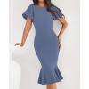 imageBTFBM Women Formal Wedding Guest Cocktail Dresses 2026 Short Sleeve Ruffle Mermaid Work Bodycon Elegant Midi Summer DressGrey Blue