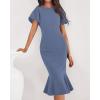 imageBTFBM Women Formal Wedding Guest Cocktail Dresses 2026 Short Sleeve Ruffle Mermaid Work Bodycon Elegant Midi Summer DressGrey Blue