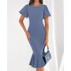 imageBTFBM Women Formal Wedding Guest Cocktail Dresses 2026 Short Sleeve Ruffle Mermaid Work Bodycon Elegant Midi Summer DressGrey Blue