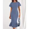 imageBTFBM Women Formal Wedding Guest Cocktail Dresses 2026 Short Sleeve Ruffle Mermaid Work Bodycon Elegant Midi Summer DressGrey Blue