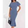imageBTFBM Women Formal Wedding Guest Cocktail Dresses 2026 Short Sleeve Ruffle Mermaid Work Bodycon Elegant Midi Summer DressGrey Blue