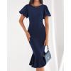 imageBTFBM Women Formal Wedding Guest Cocktail Dresses 2026 Short Sleeve Ruffle Mermaid Work Bodycon Elegant Midi Summer DressNavy Blue