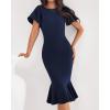 imageBTFBM Women Formal Wedding Guest Cocktail Dresses 2026 Short Sleeve Ruffle Mermaid Work Bodycon Elegant Midi Summer DressNavy Blue