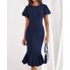 imageBTFBM Women Formal Wedding Guest Cocktail Dresses 2026 Short Sleeve Ruffle Mermaid Work Bodycon Elegant Midi Summer DressNavy Blue