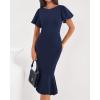 imageBTFBM Women Formal Wedding Guest Cocktail Dresses 2026 Short Sleeve Ruffle Mermaid Work Bodycon Elegant Midi Summer DressNavy Blue