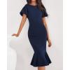 imageBTFBM Women Formal Wedding Guest Cocktail Dresses 2026 Short Sleeve Ruffle Mermaid Work Bodycon Elegant Midi Summer DressNavy Blue