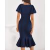 imageBTFBM Women Formal Wedding Guest Cocktail Dresses 2026 Short Sleeve Ruffle Mermaid Work Bodycon Elegant Midi Summer DressNavy Blue