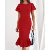 imageBTFBM Women Formal Wedding Guest Cocktail Dresses 2026 Short Sleeve Ruffle Mermaid Work Bodycon Elegant Midi Summer DressRed