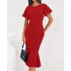 imageBTFBM Women Formal Wedding Guest Cocktail Dresses 2026 Short Sleeve Ruffle Mermaid Work Bodycon Elegant Midi Summer DressRed