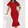 imageBTFBM Women Formal Wedding Guest Cocktail Dresses 2026 Short Sleeve Ruffle Mermaid Work Bodycon Elegant Midi Summer DressRed