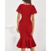 imageBTFBM Women Formal Wedding Guest Cocktail Dresses 2026 Short Sleeve Ruffle Mermaid Work Bodycon Elegant Midi Summer DressRed