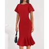 imageBTFBM Women Formal Wedding Guest Cocktail Dresses 2026 Short Sleeve Ruffle Mermaid Work Bodycon Elegant Midi Summer DressRed