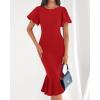 imageBTFBM Women Formal Wedding Guest Cocktail Dresses 2026 Short Sleeve Ruffle Mermaid Work Bodycon Elegant Midi Summer DressRed