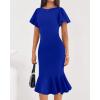 imageBTFBM Women Formal Wedding Guest Cocktail Dresses 2026 Short Sleeve Ruffle Mermaid Work Bodycon Elegant Midi Summer DressRoyal Blue