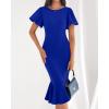 imageBTFBM Women Formal Wedding Guest Cocktail Dresses 2026 Short Sleeve Ruffle Mermaid Work Bodycon Elegant Midi Summer DressRoyal Blue