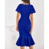 imageBTFBM Women Formal Wedding Guest Cocktail Dresses 2026 Short Sleeve Ruffle Mermaid Work Bodycon Elegant Midi Summer DressRoyal Blue