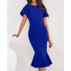 imageBTFBM Women Formal Wedding Guest Cocktail Dresses 2026 Short Sleeve Ruffle Mermaid Work Bodycon Elegant Midi Summer DressRoyal Blue