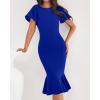 imageBTFBM Women Formal Wedding Guest Cocktail Dresses 2026 Short Sleeve Ruffle Mermaid Work Bodycon Elegant Midi Summer DressRoyal Blue