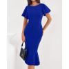 imageBTFBM Women Formal Wedding Guest Cocktail Dresses 2026 Short Sleeve Ruffle Mermaid Work Bodycon Elegant Midi Summer DressRoyal Blue