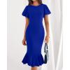 imageBTFBM Women Formal Wedding Guest Cocktail Dresses 2026 Short Sleeve Ruffle Mermaid Work Bodycon Elegant Midi Summer DressRoyal Blue