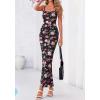 imageBTFBM Womens Maxi Dress 2026 Spring Floral Sexy Spaghetti Straps Sleeveless Bodycon Summer Beach Wedding Guest DressesFloral Black Pink