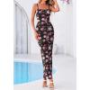 imageBTFBM Womens Maxi Dress 2026 Spring Floral Sexy Spaghetti Straps Sleeveless Bodycon Summer Beach Wedding Guest DressesFloral Black Pink