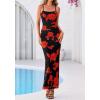 imageBTFBM Womens Maxi Dress 2026 Spring Floral Sexy Spaghetti Straps Sleeveless Bodycon Summer Beach Wedding Guest DressesFloral Black Red