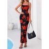 imageBTFBM Womens Maxi Dress 2026 Spring Floral Sexy Spaghetti Straps Sleeveless Bodycon Summer Beach Wedding Guest DressesFloral Black Red