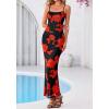 imageBTFBM Womens Maxi Dress 2026 Spring Floral Sexy Spaghetti Straps Sleeveless Bodycon Summer Beach Wedding Guest DressesFloral Black Red