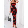 imageBTFBM Womens Maxi Dress 2026 Spring Floral Sexy Spaghetti Straps Sleeveless Bodycon Summer Beach Wedding Guest DressesFloral Black Red