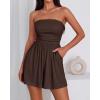 imageBTFBM Womens Romper 2026 Spring Summer Strapless Tube Tops Beach Vacation Clothes Boho Loose Shorts Jumpsuits PocketsBrown