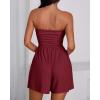 imageBTFBM Womens Romper 2026 Spring Summer Strapless Tube Tops Beach Vacation Clothes Boho Loose Shorts Jumpsuits PocketsBurgundy
