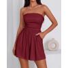 imageBTFBM Womens Romper 2026 Spring Summer Strapless Tube Tops Beach Vacation Clothes Boho Loose Shorts Jumpsuits PocketsBurgundy