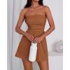 imageBTFBM Womens Romper 2026 Spring Summer Strapless Tube Tops Beach Vacation Clothes Boho Loose Shorts Jumpsuits PocketsCaramel