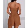 imageBTFBM Womens Romper 2026 Spring Summer Strapless Tube Tops Beach Vacation Clothes Boho Loose Shorts Jumpsuits PocketsCaramel
