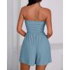 imageBTFBM Womens Romper 2026 Spring Summer Strapless Tube Tops Beach Vacation Clothes Boho Loose Shorts Jumpsuits PocketsGrey Blue