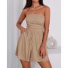 imageBTFBM Womens Romper 2026 Spring Summer Strapless Tube Tops Beach Vacation Clothes Boho Loose Shorts Jumpsuits PocketsKhaki