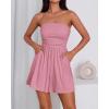 imageBTFBM Womens Romper 2026 Spring Summer Strapless Tube Tops Beach Vacation Clothes Boho Loose Shorts Jumpsuits PocketsPink