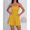 imageBTFBM Womens Romper 2026 Spring Summer Strapless Tube Tops Beach Vacation Clothes Boho Loose Shorts Jumpsuits PocketsYellow