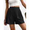imageBTFBM Womens Shorts Casual 2026 Spring Summer Elastic High Waisted Pleated Cotton Shorts Beach Vacation Outfits PocketsBlack