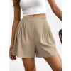 imageBTFBM Womens Shorts Casual 2026 Spring Summer Elastic High Waisted Pleated Cotton Shorts Beach Vacation Outfits PocketsKhaki