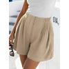 imageBTFBM Womens Shorts Casual 2026 Spring Summer Elastic High Waisted Pleated Cotton Shorts Beach Vacation Outfits PocketsKhaki