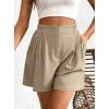 imageBTFBM Womens Shorts Casual 2026 Spring Summer Elastic High Waisted Pleated Cotton Shorts Beach Vacation Outfits PocketsKhaki