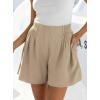 imageBTFBM Womens Shorts Casual 2026 Spring Summer Elastic High Waisted Pleated Cotton Shorts Beach Vacation Outfits PocketsKhaki