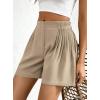 imageBTFBM Womens Shorts Casual 2026 Spring Summer Elastic High Waisted Pleated Cotton Shorts Beach Vacation Outfits PocketsKhaki