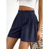 imageBTFBM Womens Shorts Casual 2026 Spring Summer Elastic High Waisted Pleated Cotton Shorts Beach Vacation Outfits PocketsNavy Blue