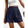 imageBTFBM Womens Shorts Casual 2026 Spring Summer Elastic High Waisted Pleated Cotton Shorts Beach Vacation Outfits PocketsNavy Blue